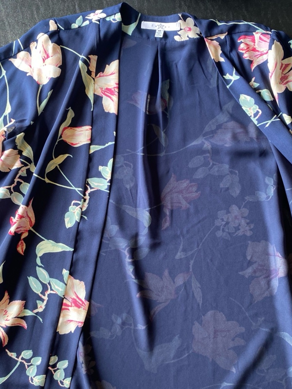 Fever Navy Floral Open-Front Kimono - Picture 3 of 7